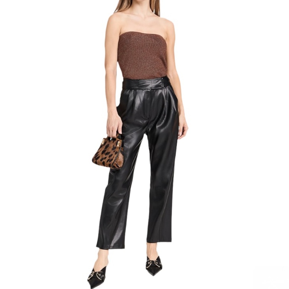 🆕 ENGLISH FACTORY Black Faux Leather Pleated Trouser Pants Size Medium‎ Edgy